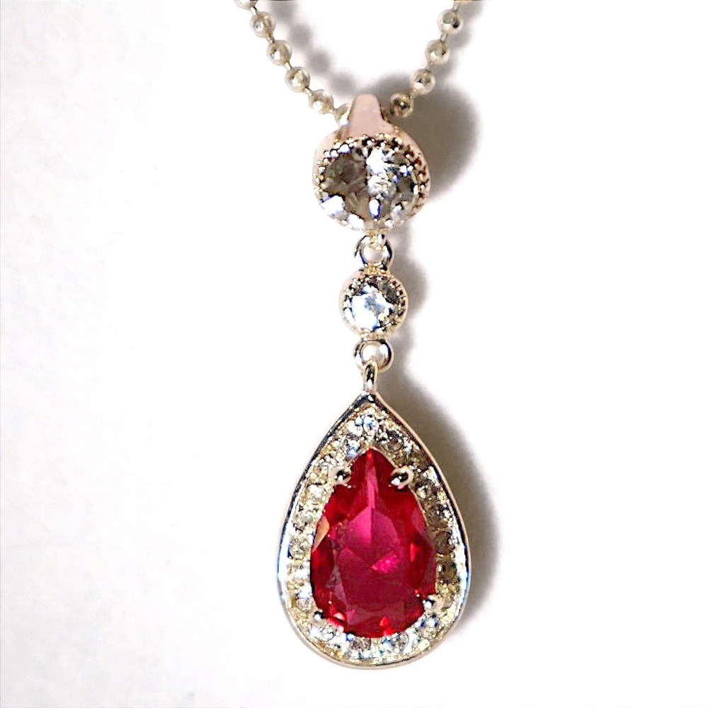 Swarovski Crystal Pink Pear Teardrop Pendant Necklace Silver Plated New 18-20 in